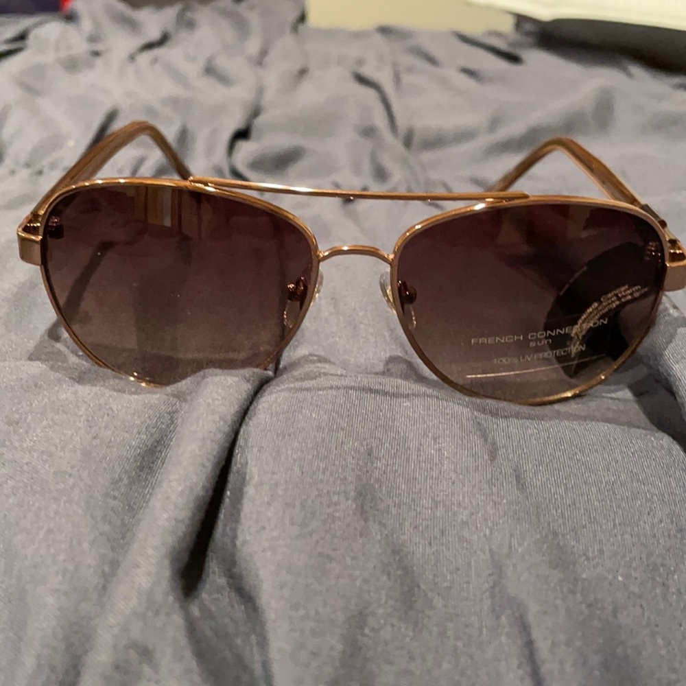 NWT New French connection aviator gold brown sunglasses